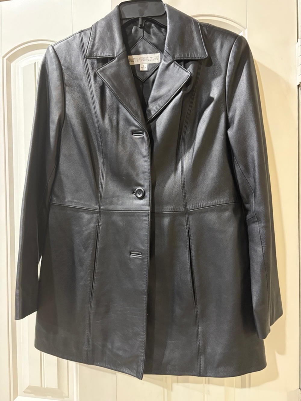 Valerie Stevens Black Leather Button-Front Jacket